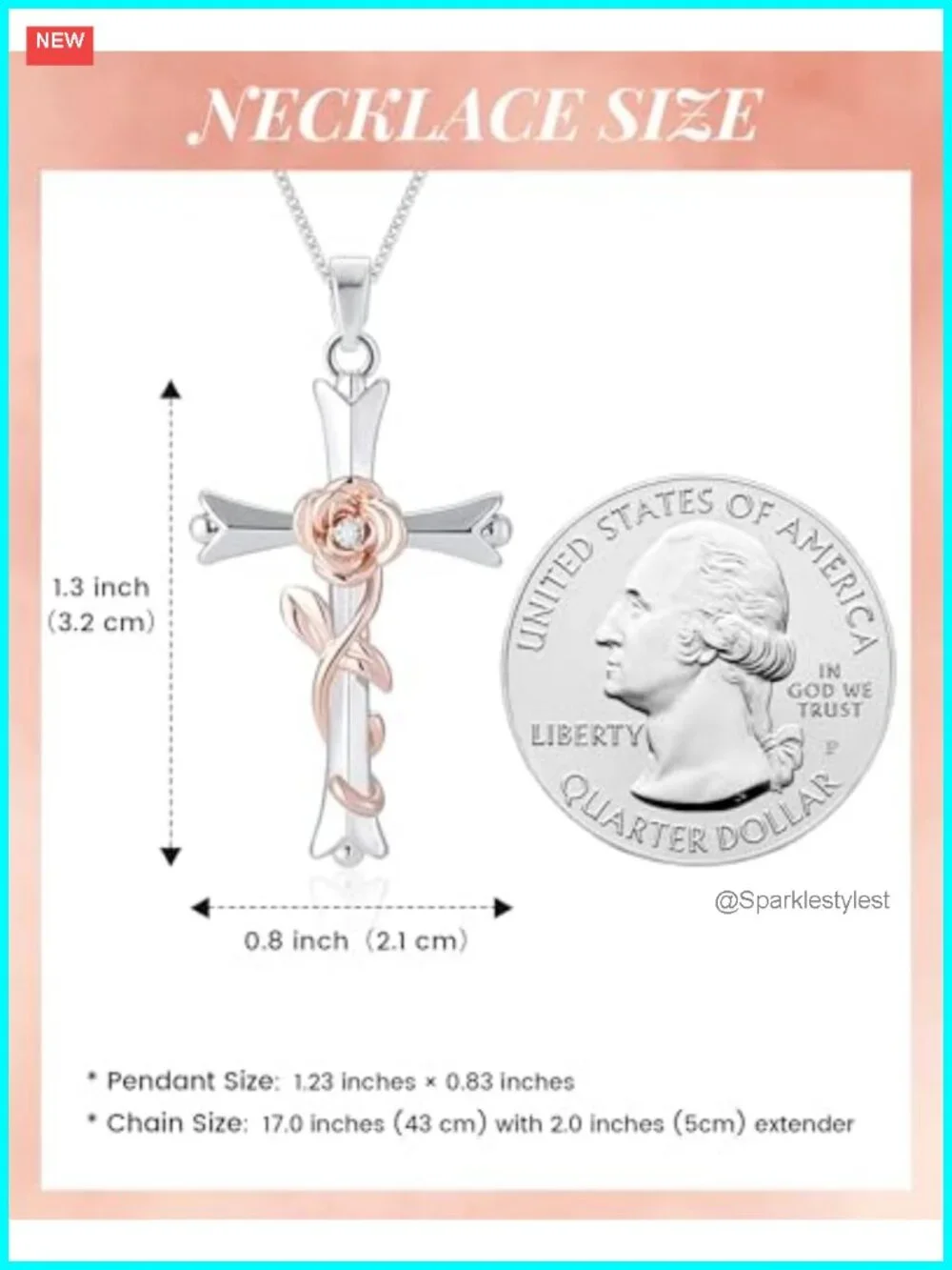 Silver Cross Necklace Birthflower Pendant Brass 16in Lobster Clasp